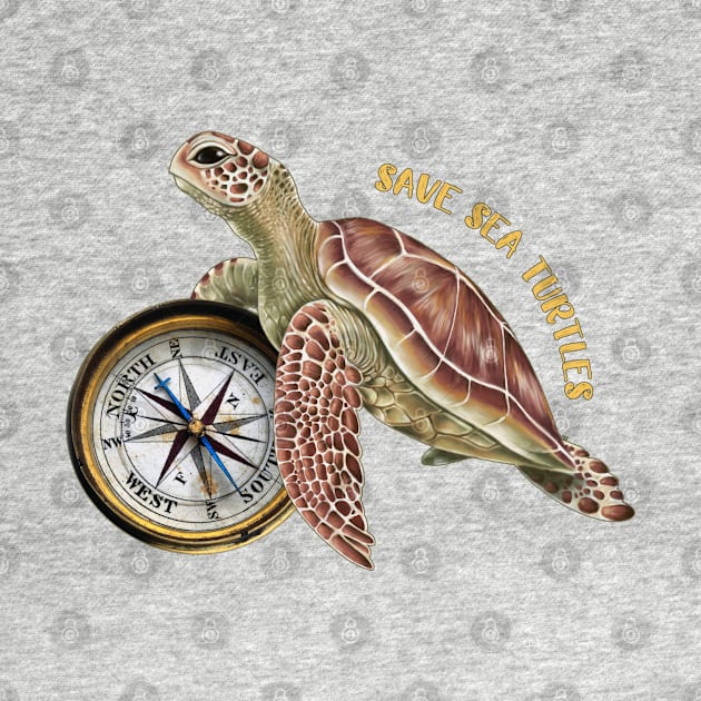 Save Sea Turtles Compass Art by Seven Sirens Studios